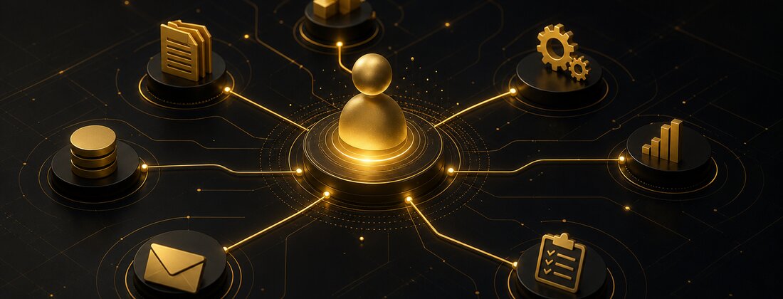 Illustration of an autonomous AI agent managing business workflows